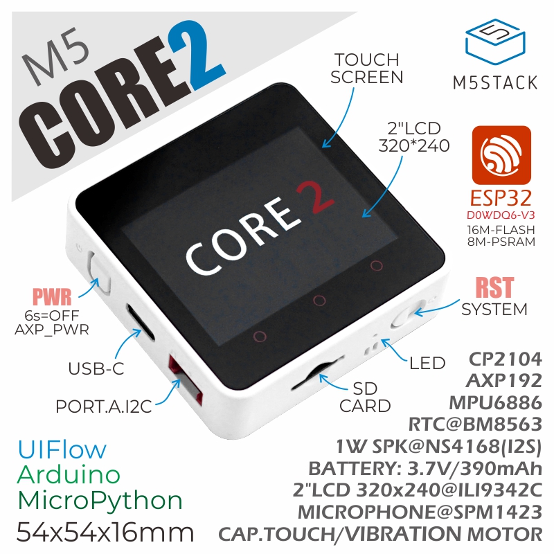 M5Stack Core2 ESP32 IoT Dev Ki - M5Stack Core2 recension och pris